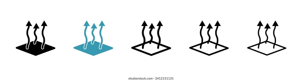 Ventilated Textile vector icon set. Air permeable and moisture-wicking fabric vector symbol for UI design.