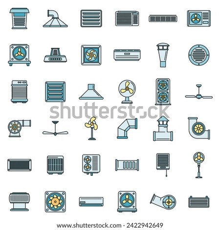 Ventilation air condition icons set. Outline set of ventilation air condition vector icons thin line color flat on white
