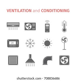 Ventilation and conditioning. Climate control icon set. Vector illustration.