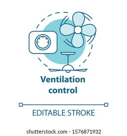 Ventilation control turquoise concept icon. Smart house idea thin line illustration. Innovative technology for apartment. Fresh air management. Vector isolated outline drawing. Editable stroke