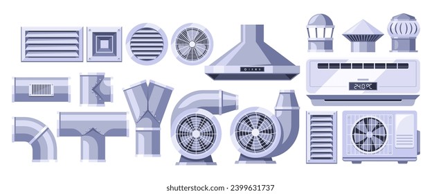 Ventilation Elements For Air Circulation. Vents, Pipes, Fans And Air Ducts, Ensuring Fresh Airflow, Optimal Conditions