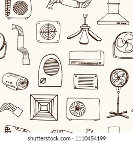 Ventilation hand drawn doodle seamless pattern. Sketches. Vector illustration for design and packages product. Symbol collection.