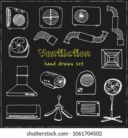 Ventilation hand drawn doodle set. Sketches. Vector illustration for design and packages product. Symbol collection.