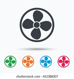 Ventilation icon. Air ventilator or fan symbol. Colored flat web icon on white background. Vector