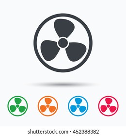 Ventilation icon. Air ventilator or fan symbol. Colored flat web icon on white background. Vector