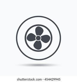 Ventilation icon. Air ventilator or fan symbol. Circle button with flat web icon on white background. Vector