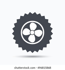 Ventilation icon. Air ventilator or fan symbol. Gray star button with flat web icon. Vector
