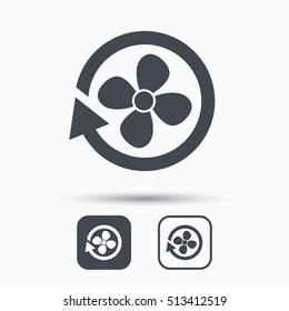 Ventilation icon. Air ventilator or fan symbol. Square buttons with flat web icon on white background. Vector