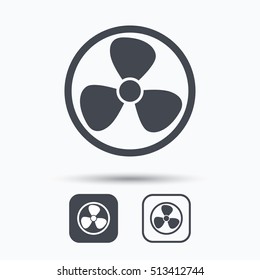 Ventilation icon. Air ventilator or fan symbol. Square buttons with flat web icon on white background. Vector