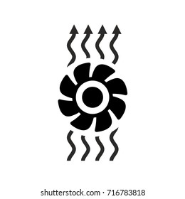 Ventilation icon. Fan with air waves flow up symbol. Exhaust fan switch black sign.