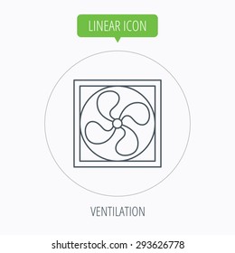 Ventilation icon. Fan or propeller sign. Linear outline circle button. Vector