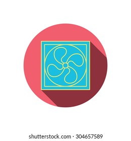 Ventilation icon. Fan or propeller sign. Red flat circle button. Linear icon with shadow. Vector
