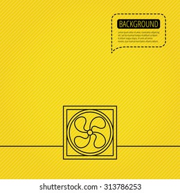 Ventilation icon. Fan or propeller sign. Speech bubble of dotted line. Orange background. Vector