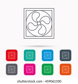 Ventilation icon. Fan or propeller sign. Linear icons in squares on white background. Flat web symbols. Vector