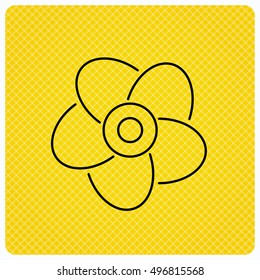 Ventilation icon. Fan or propeller sign. Linear icon on orange background. Vector