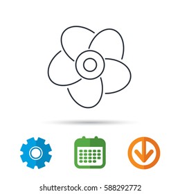 Ventilation icon. Fan or propeller sign. Calendar, cogwheel and download arrow signs. Colored flat web icons. Vector
