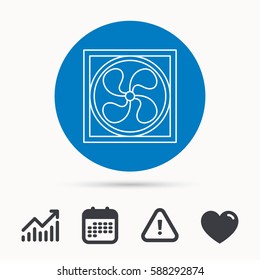 Ventilation icon. Fan or propeller sign. Calendar, attention sign and growth chart. Button with web icon. Vector