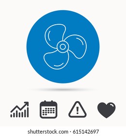 Ventilation icon. Fan or propeller sign. Calendar, attention sign and growth chart. Button with web icon. Vector