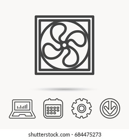 Ventilation icon. Fan or propeller sign. Notebook, Calendar and Cogwheel signs. Download arrow web icon. Vector