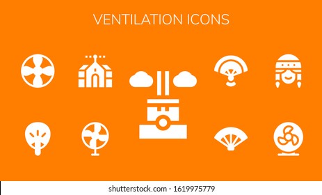ventilation icon set. 9 filled ventilation icons.  Simple modern icons such as: Chimney, Fan, Domotics, Propeller