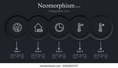 Ventilation icon set. Air, coolness, wind, fan, air conditioning, heat, blowing, cold, summer, warmth, freshness. Neomorphism style. Vector line icon for business and advertising