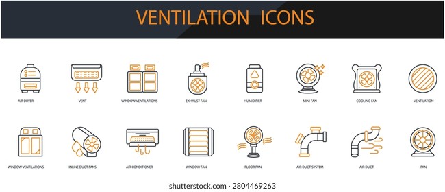 ventilation icons set minimalist flat style design, ventilation set Vector illustration  on white background