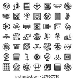 Ventilation icons set. Outline set of ventilation vector icons for web design isolated on white background