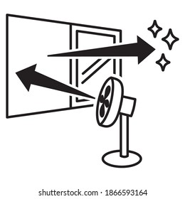 Ventilation illustration that the air in the room is taken out by the wind of the electric fan and the fresh air outside is put in