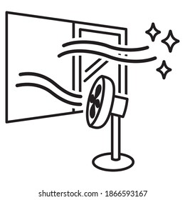 Ventilation illustration that the air in the room is taken out by the wind of the electric fan and the fresh air outside is put in