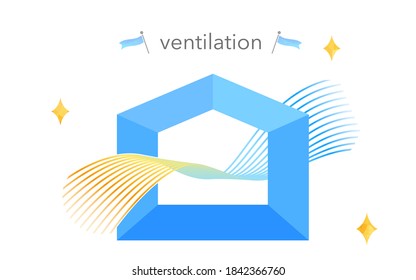 Ilustraciones de ventilación, vientos radiantes de colores simplificados, siluetas caseras simples
