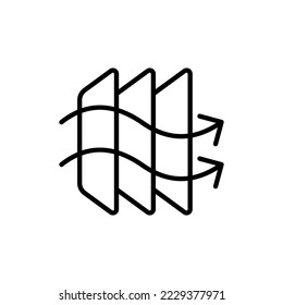 Icono de línea de ventilación. Aire acondicionado, Acondicionador, Filtración de aire, frío, calor, virus, ventilador, hélice, termómetro, etc. Concepto de aire fresco. Icono de línea negra del vector en fondo blanco