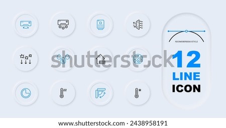 Ventilation line icon set. Air, thermostat, thermometer, coolness, wind, air conditioning, heat, blowing, summer, warmth, freshness, smell. Neomorphism style. Vector line icon for Business