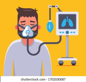 ventilation of the lungs with a sick coronavirus. Flat character vector illustration.