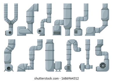 Ventilation pipe cartoon vector set icon  Isolated cartoon set icon ventilation pipe  Vector illustration air system white background 