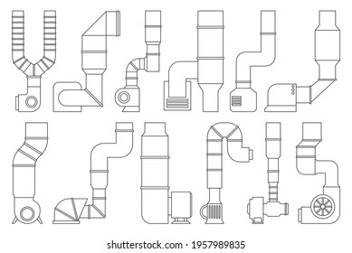 Ventilation pipe outline vector set icon. Isolated outline set icon ventilation pipe. Vector illustration air system on white background.