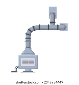 Vector de tubo de ventilación. Ventilación, conductos metálicos de aire, tubo para fábricas, aire acondicionado. Concepto de ventilación. Vector aislado en blanco