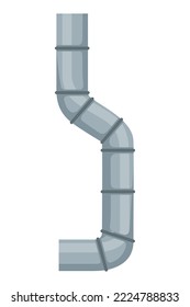 Ventilation pipe. Vent system element. Isolated cartoon part. Air system, steel pipe detail constructor on white background