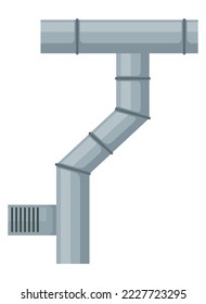 Ventilation pipe. Vent system element. Isolated cartoon part. Air system, steel pipe detail constructor on white background