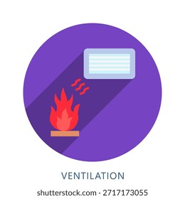 Ventilation Rounded Flat Color Icon Mini Illustration, Use For Modern Concept, Print, Ui, Ux Kit, Web And App Development. Vector Related To Firefighter, Rescue And More