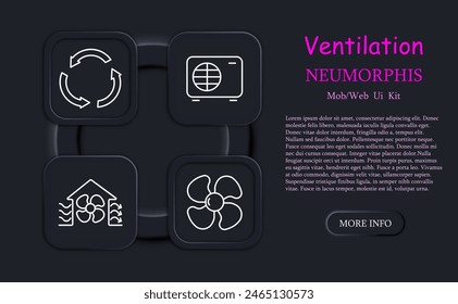 Icono de ventilación. Circulación, aire, polvo, aire acondicionado, capas protectoras contra el polvo, filtración, calentador de aire, aire acondicionado portátil, control de temperatura, neomorfismo. Concepto de aireación.
