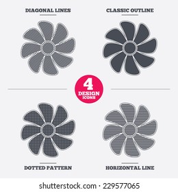 Ventilation sign icon. Ventilator symbol. Diagonal and horizontal lines, classic outline, dotted texture. Pattern design icons.  Vector