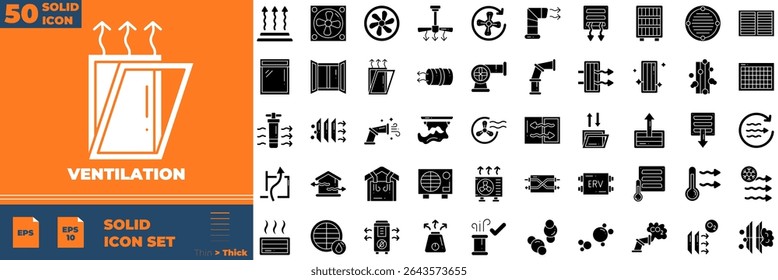Ventilation Solid Editable Icons set. Vector illustration in modern thin solid style of ventilation icons: circulation, air, dust, air conditioner, etc