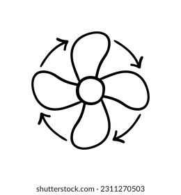 Sistema de ventilación para el aire fresco y limpio. Mejorar la calidad y circulación del aire interior. Ventilación adecuada. Icono de línea negra del vector