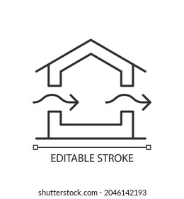 Ventilation System Linear Icon. Providing Natural Ventilation In Building. Prevent Condensation. Thin Line Customizable Illustration. Contour Symbol. Vector Isolated Outline Drawing. Editable Stroke