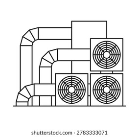 Ventilation system on the roof of building. Energy recovery ventilation, airing cleaning concept. Icon in thin line