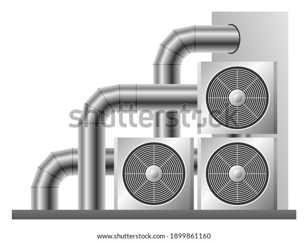 Ventilation system pipes roof of building.\
Ventilation system, energy recovery ventilation, airing system\
cleaning concept. Vector\
illustration