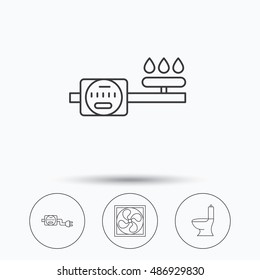 Ventilation, toilet and gas counter icons.