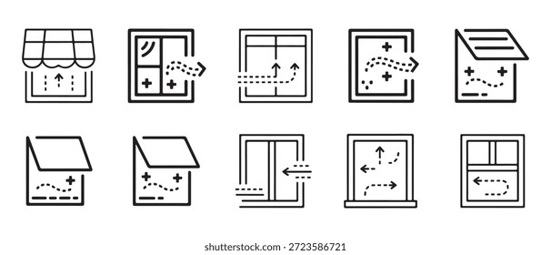 Ventilation Window Icons. Airflow Direction Symbols for Building Design.