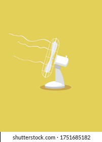 Ventilator for cooling air on yellow background. Hot summer heatwave symbol, white appliance. Eps10 illustration.