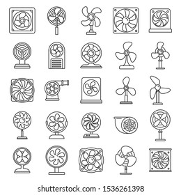 Ventilator fan icons set. Outline set of ventilator fan vector icons for web design isolated on white background